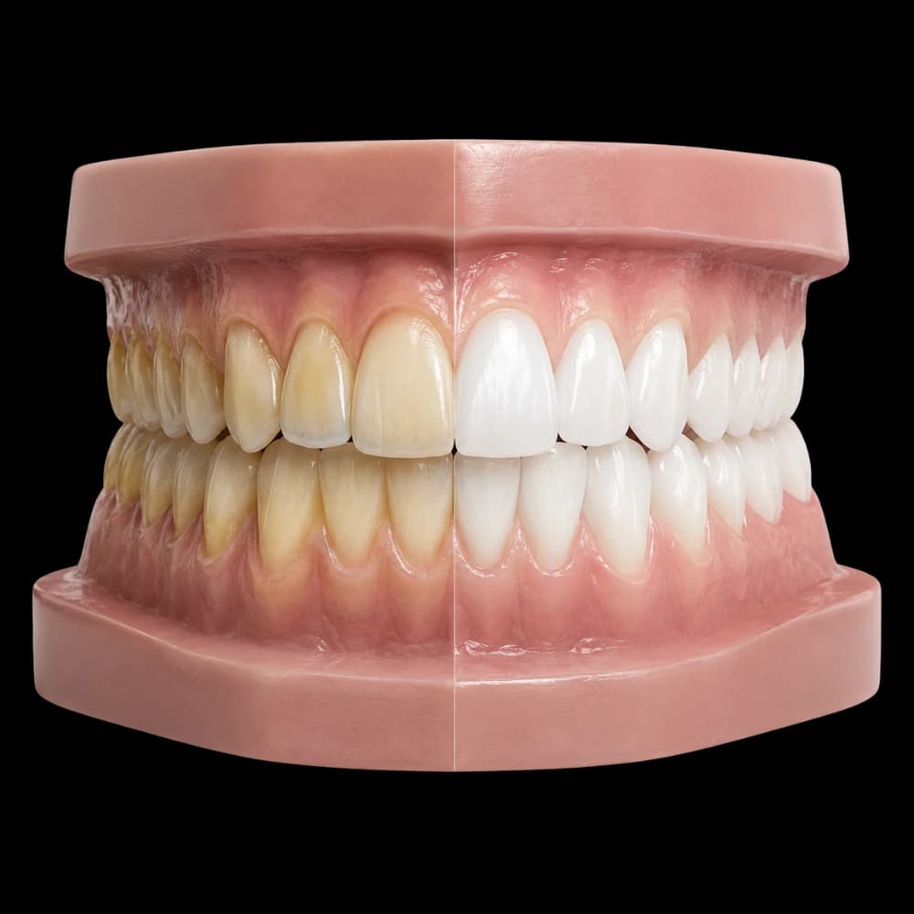 Before-and-after comparison of professional teeth whitening