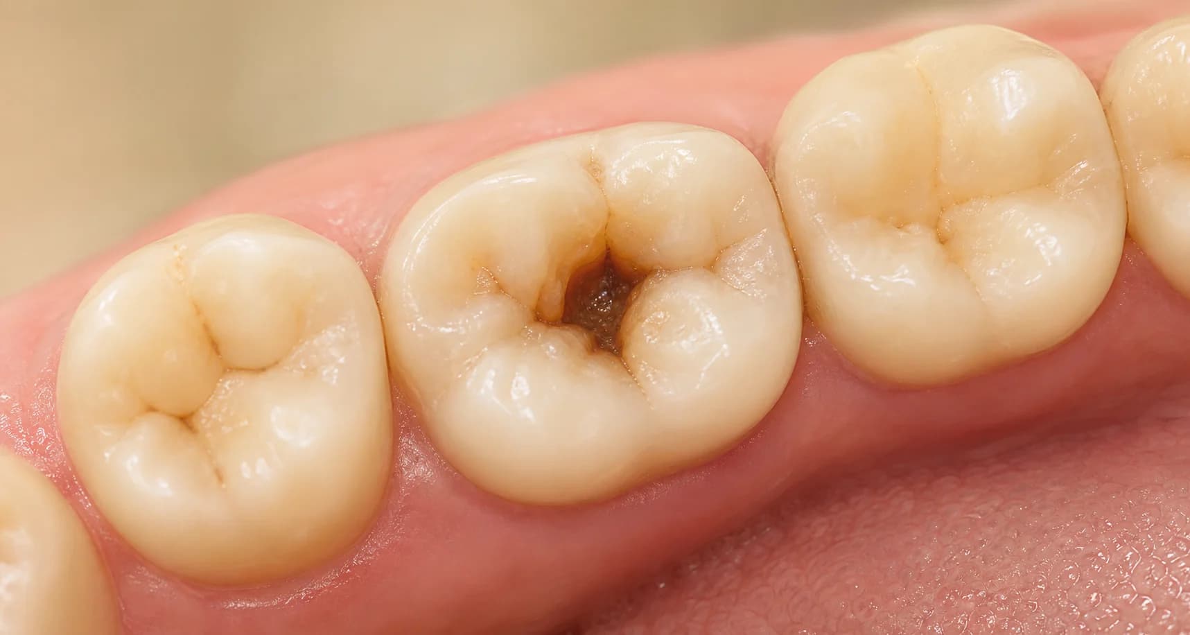 Moderate cavity extending into dentine