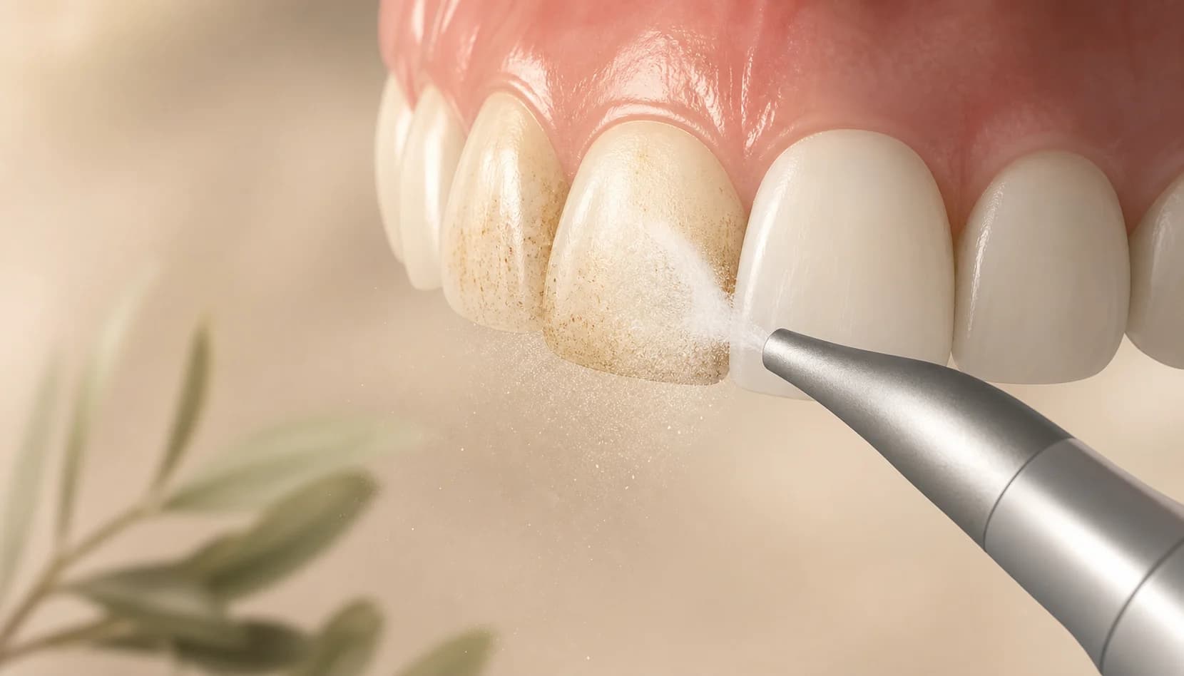 Medical illustration of stain removal with air polishing