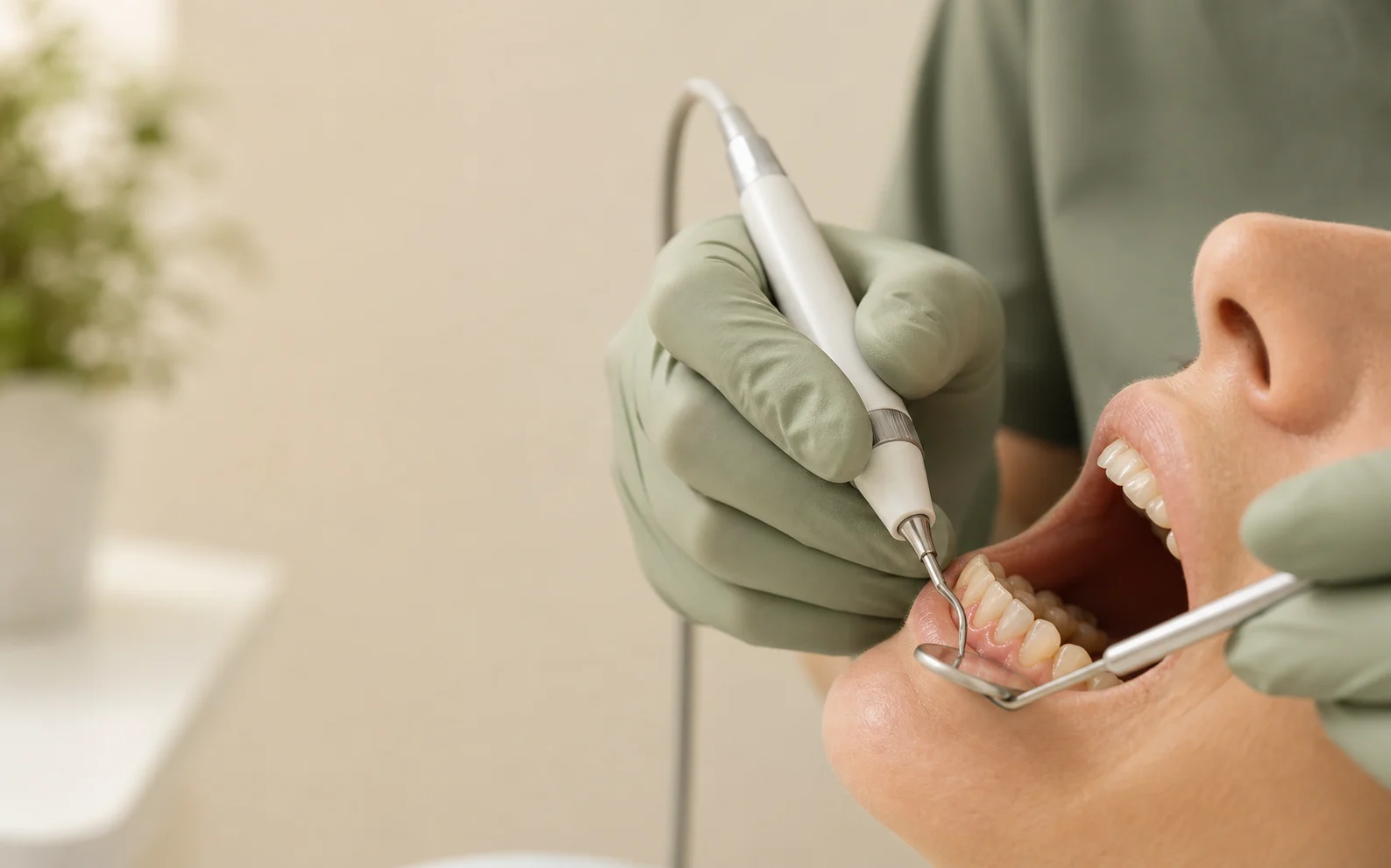 Professional ultrasonic scaling in a modern K Dentistry clinic
