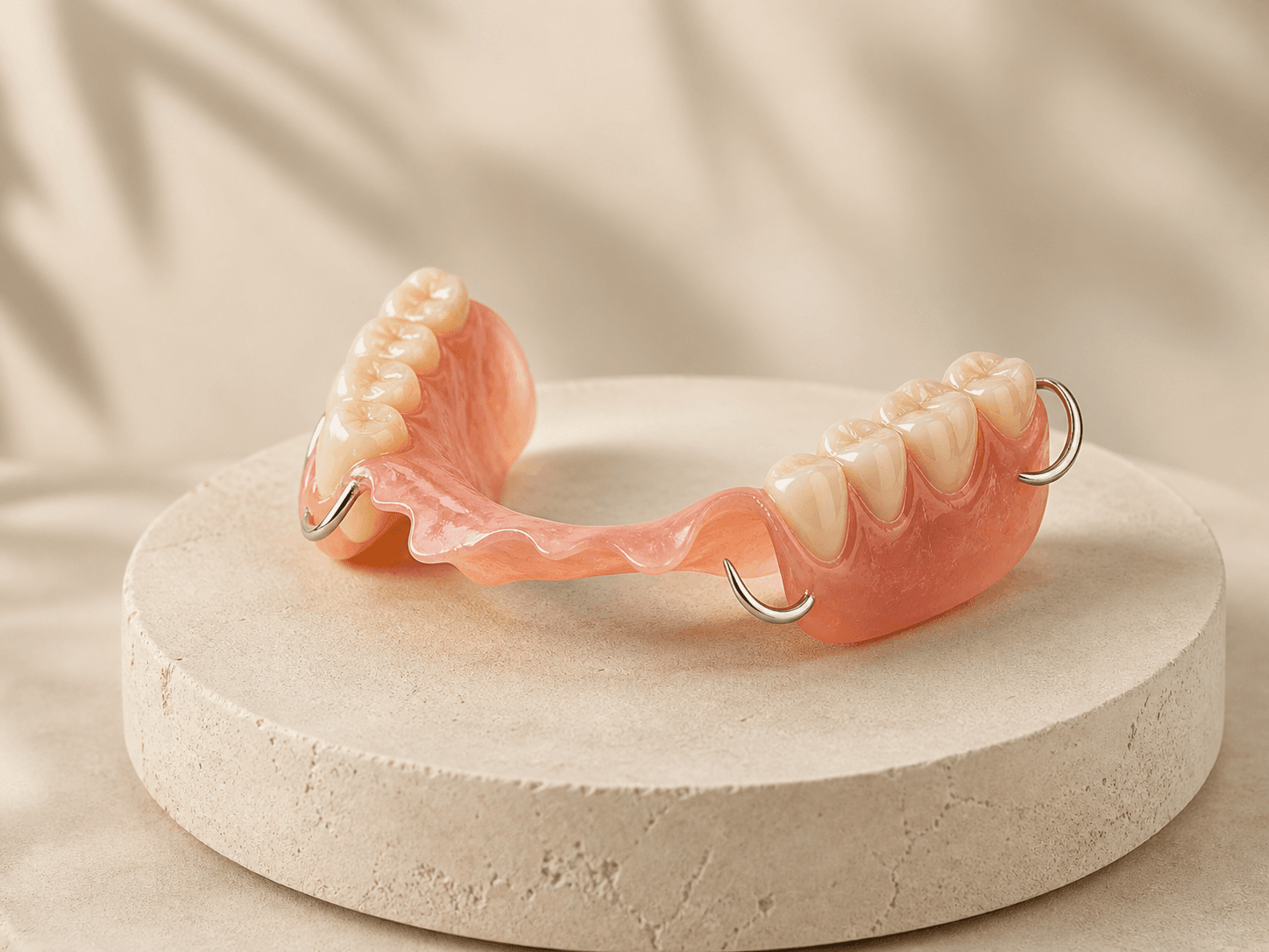 Partial acrylic denture with discreet clasps