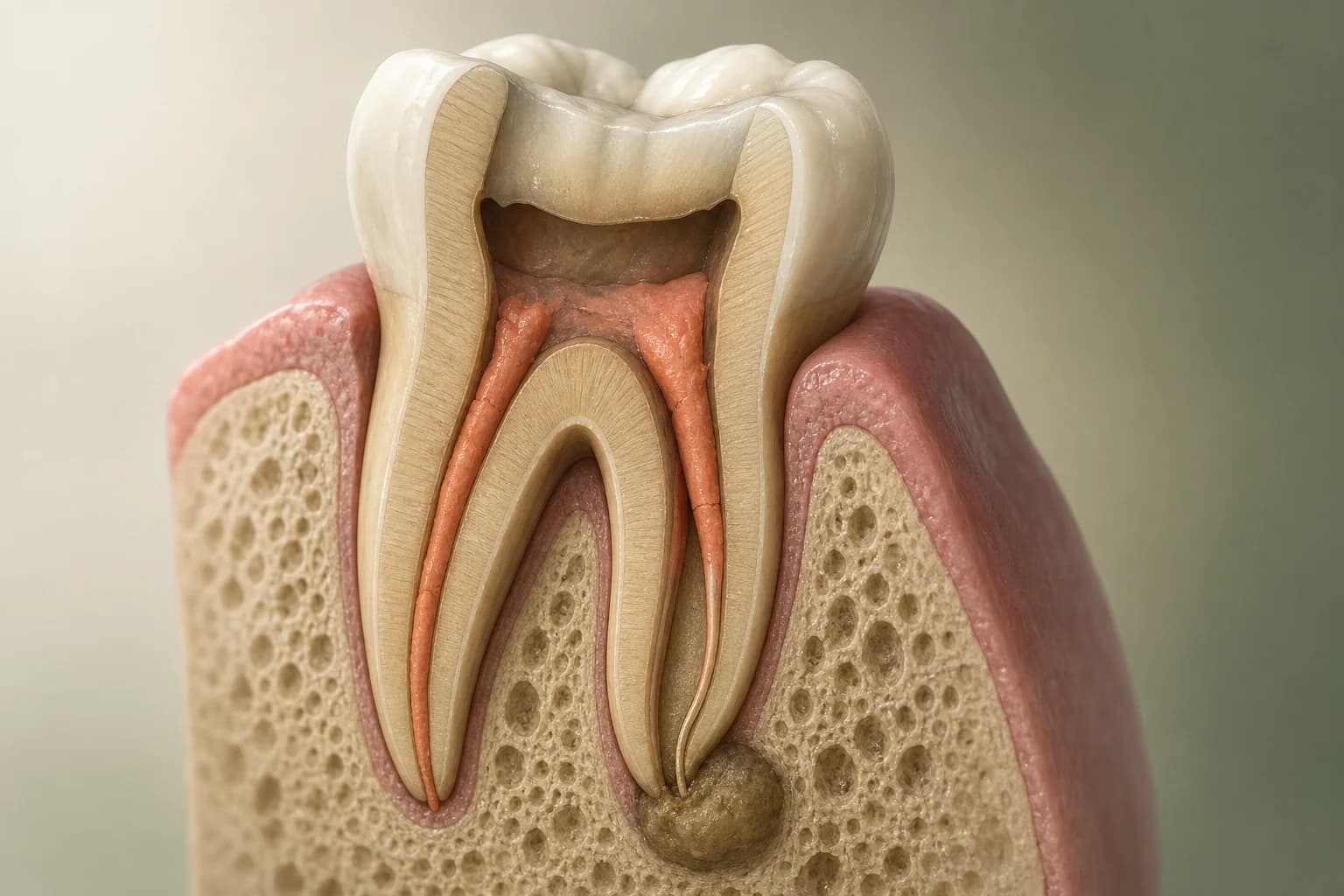 Cutaway of a molar requiring root canal retreatment