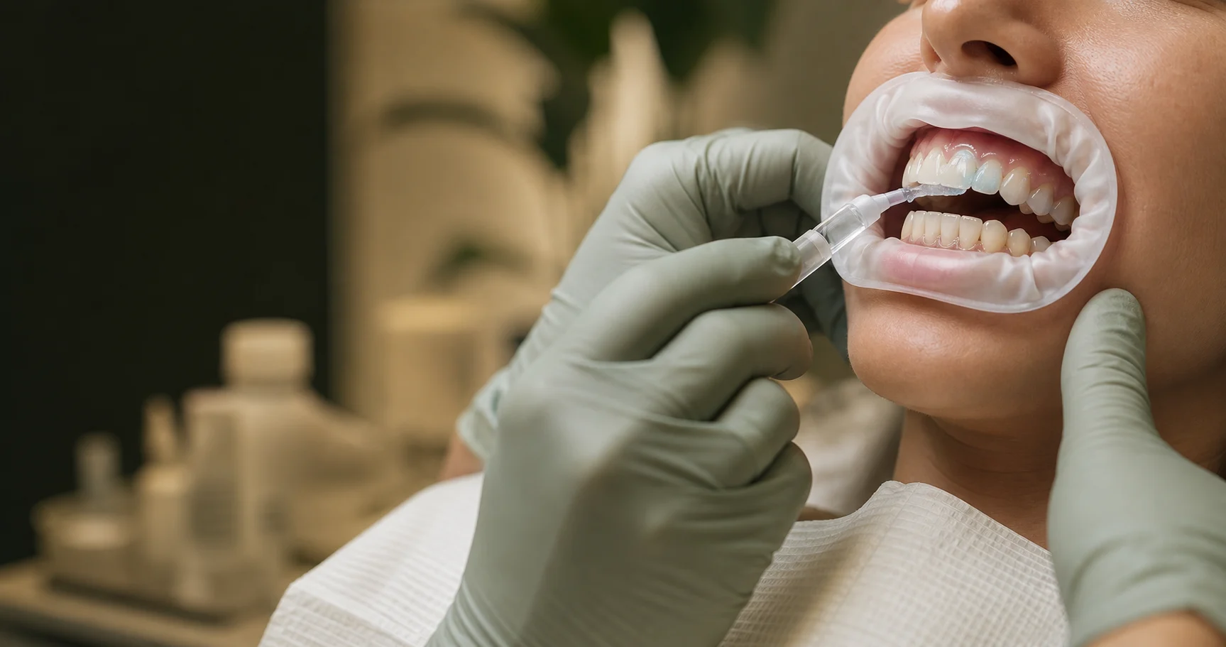 Professional teeth whitening with protected gums at K Dentistry