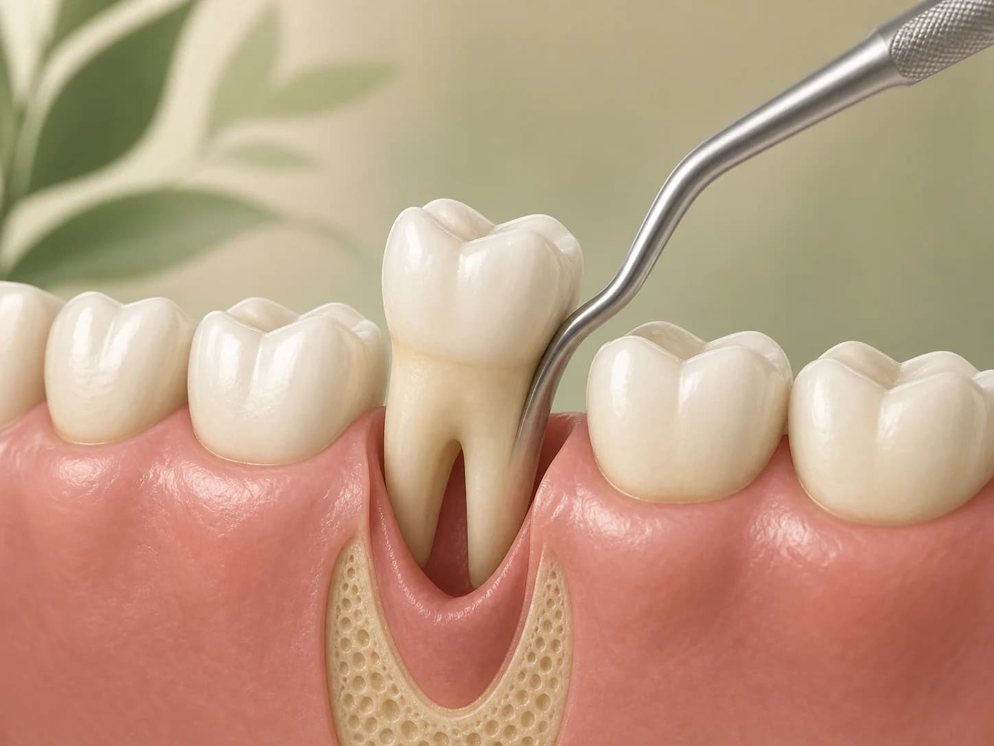 Medical illustration of a simple tooth extraction