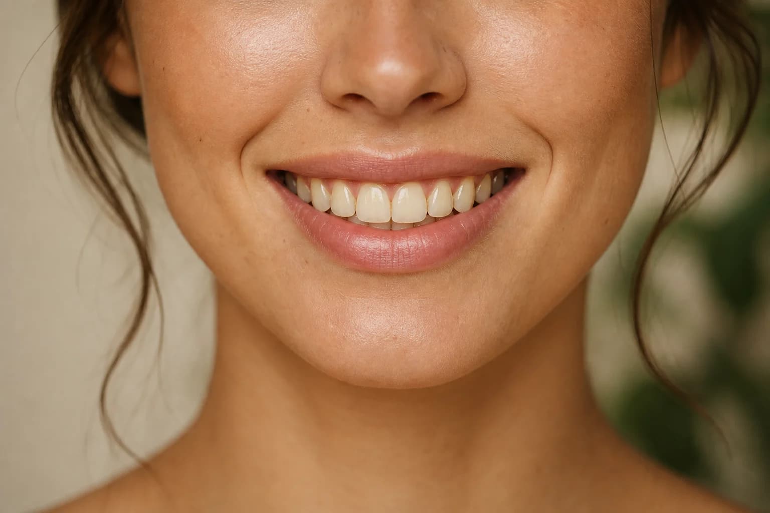 Healthy smile with a naturally warmer enamel shade